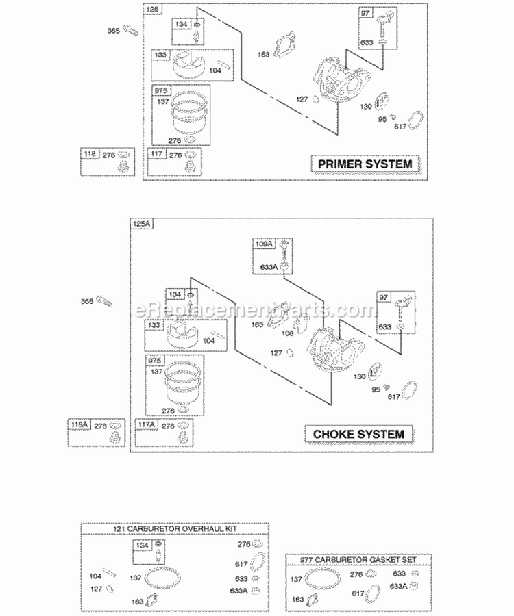 Carburetor Diagram and Parts List for 12X812-0121-B1  Briggs and Stratton Engine